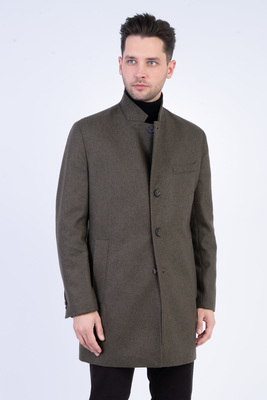 Vlnený plášť so stojačikom V priliehavom strihu Vlnený plášť so stojačikom V priliehavom strihu