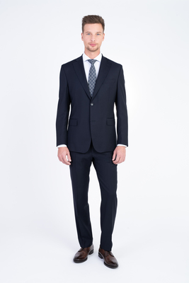 Modrý vlnený oblek Vo voľnom strihu